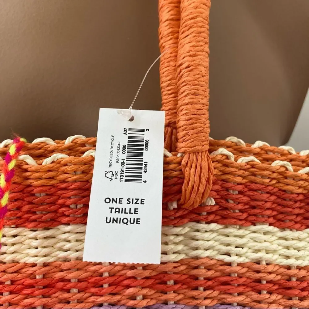 NEW Old Navy orange striped straw beach tote bag